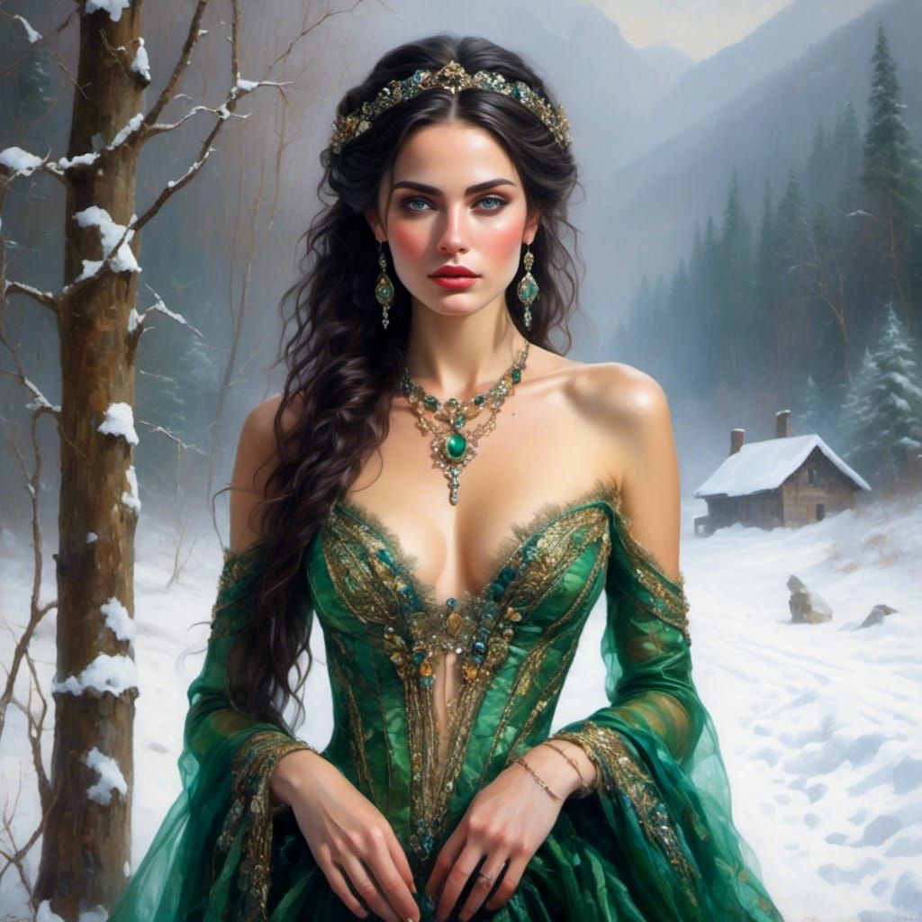 Snow Queen in Sheer Clothing with Braids