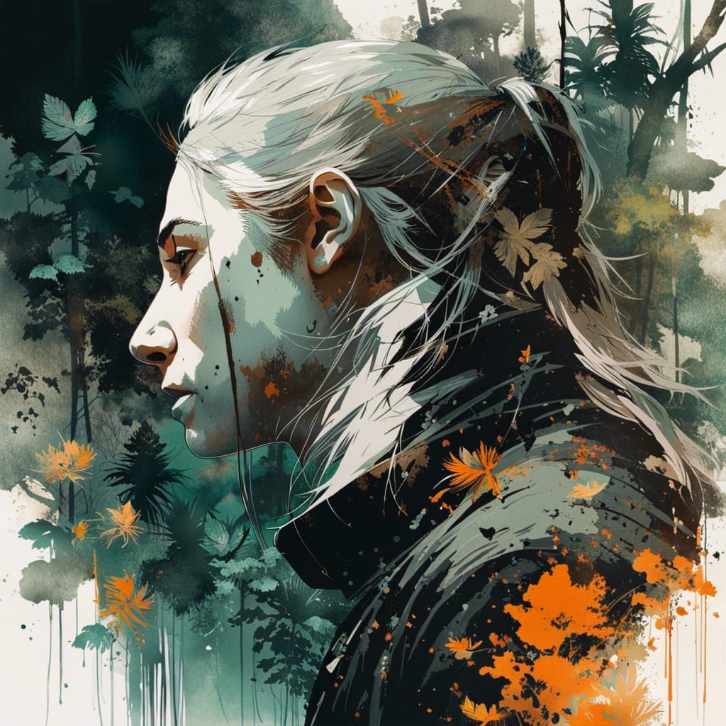 Witcher Double Exposure Portrait with Jungle Wildlife