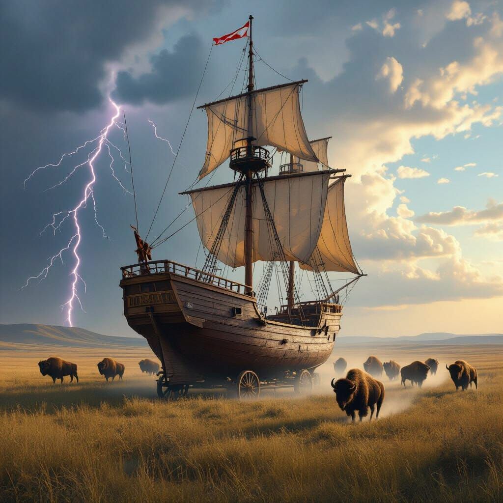 Sailing Ship on Wheels Across the Plains