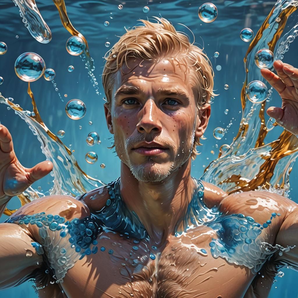 Hyperrealistic Boy Swimmer in Splash Art Style