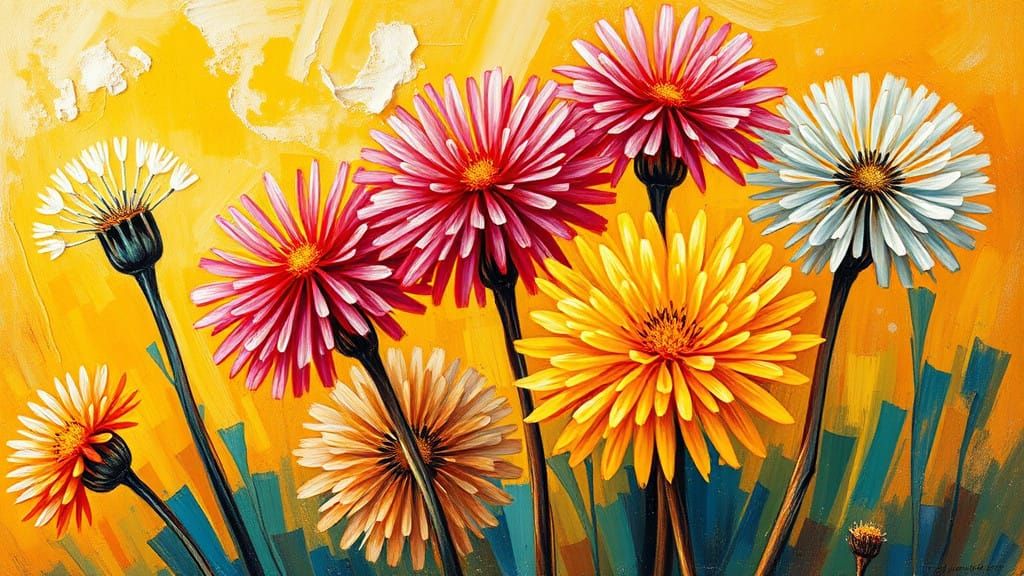 Vibrant Dandelions in Neo-Impressionist Style