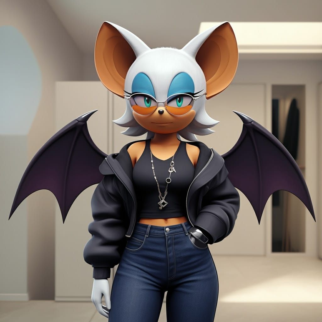 Rouge the Bat in Minimalist Chic, 3D Anime Style