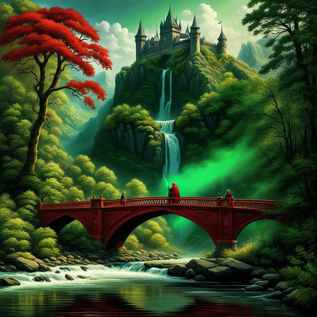 Wizard Conjures Bridge in Fantasy Art Style