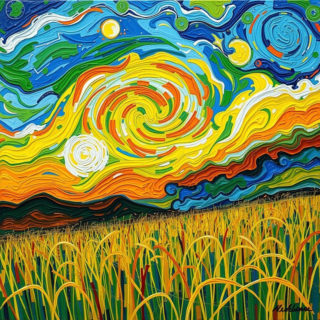 Vibrant Post-Impressionist Landscape Swirling with Dynamic E...