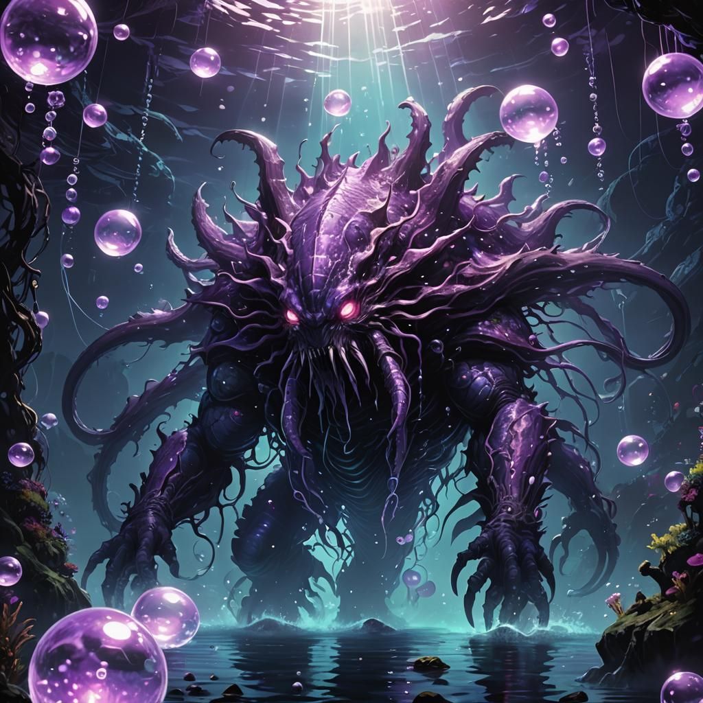 Colossal Deep Sea Monster in Anime Style