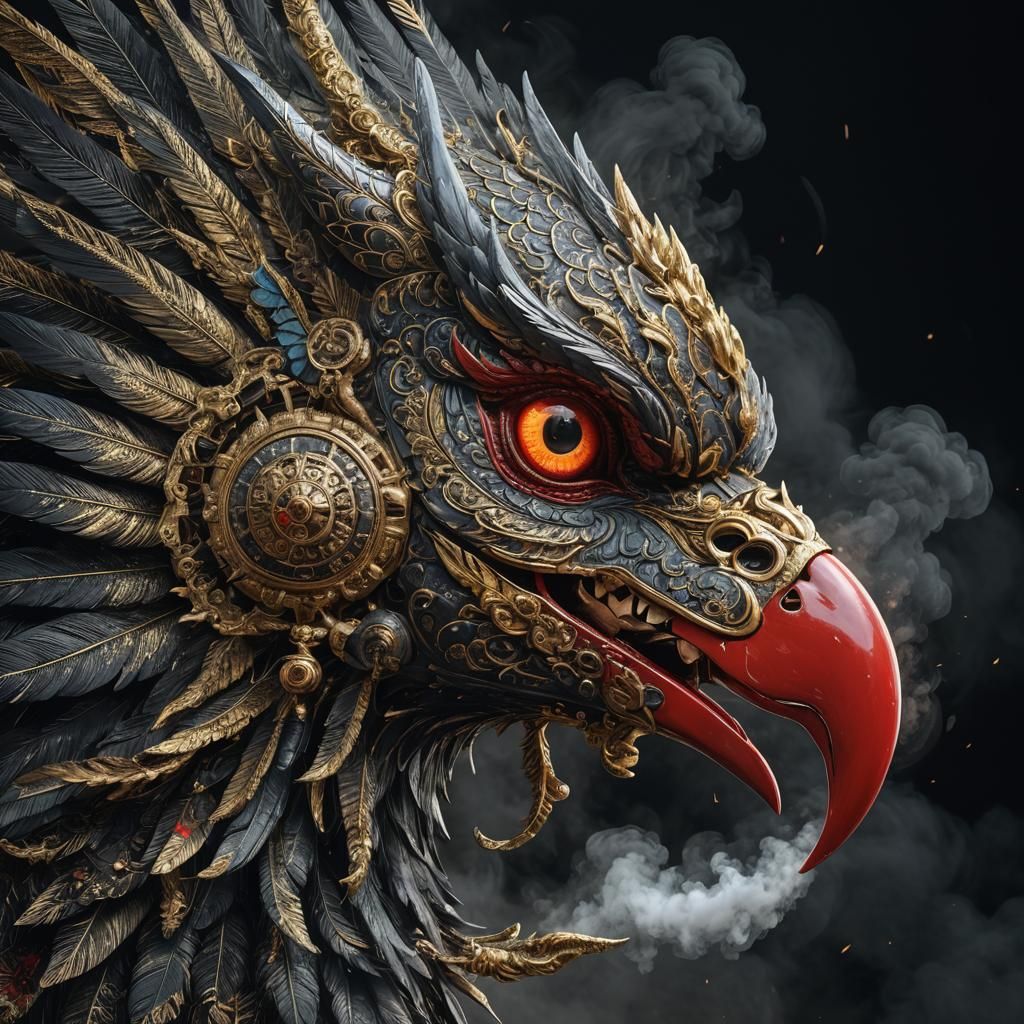 Surreal Thai Garuda Birds in Steel Mechanism