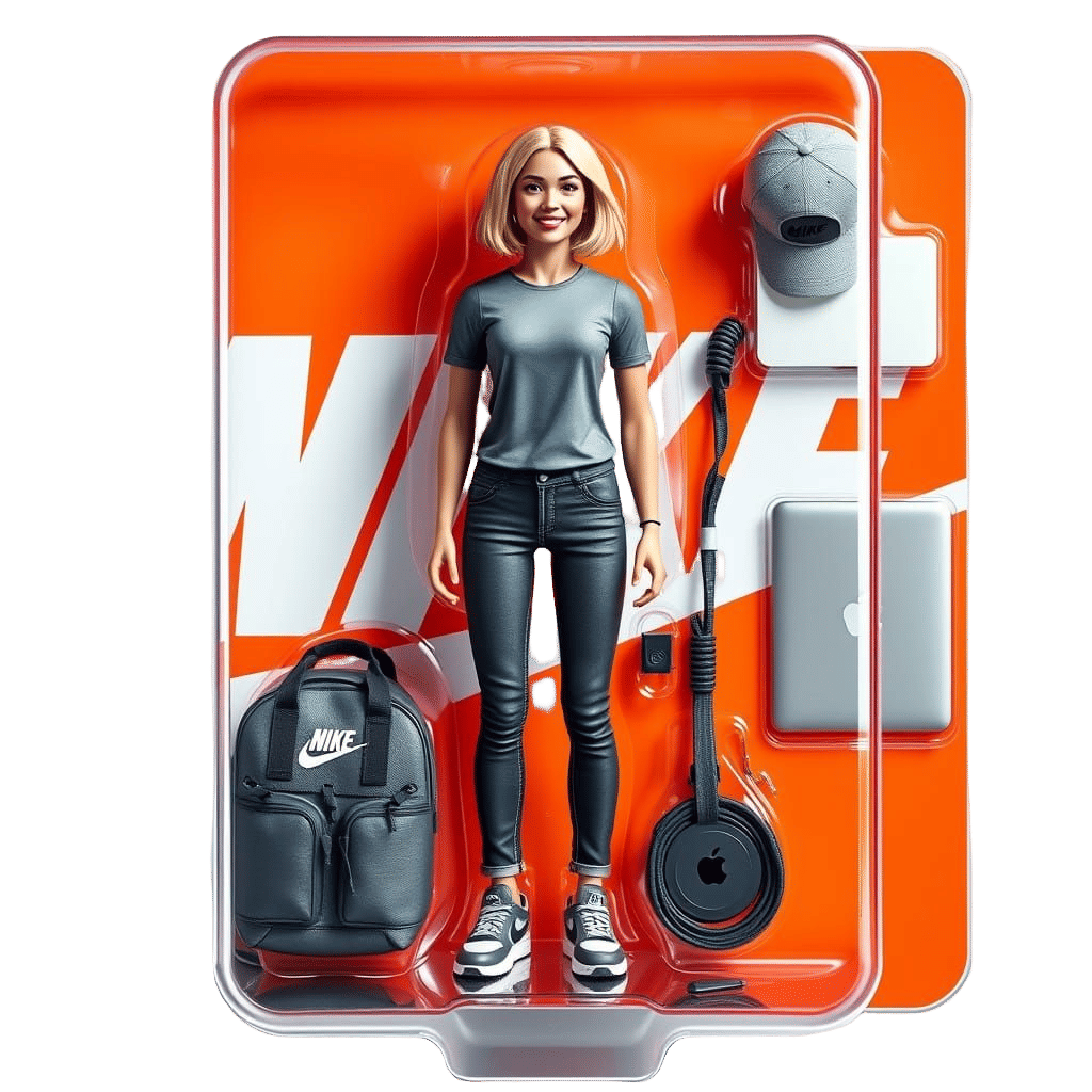 Realistic Nike Action Figure in Blister Pack, Photorealistic...