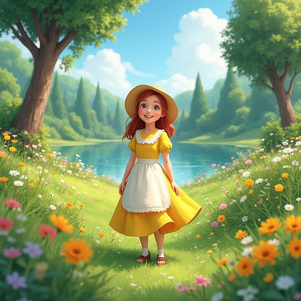 Anne Shirley in a Vibrant Green Gables Meadow