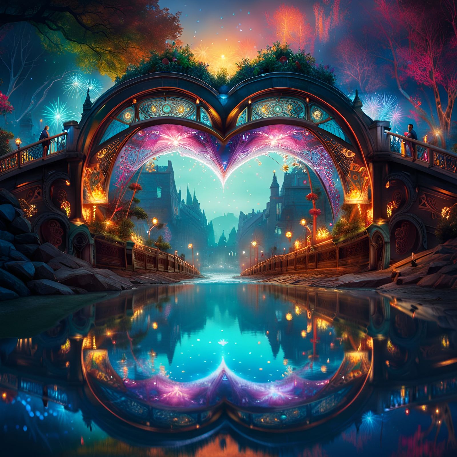 Fantasy Heart Bridge with Glowing Sparkles