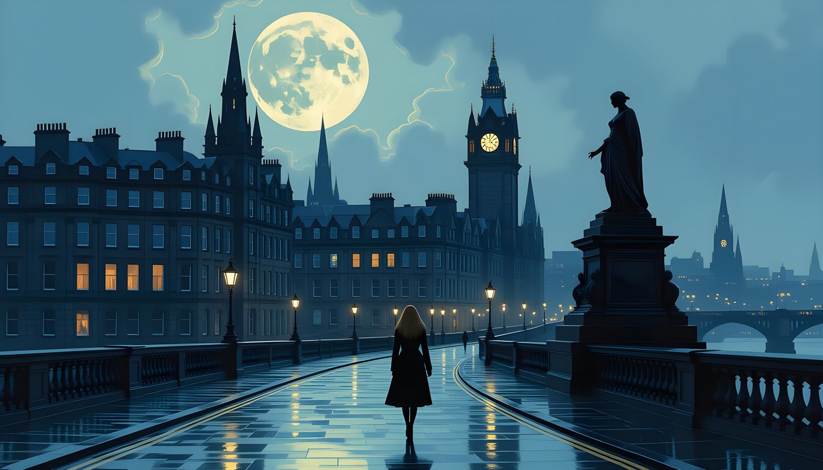 Moonlit Edinburgh Cityscape at Night