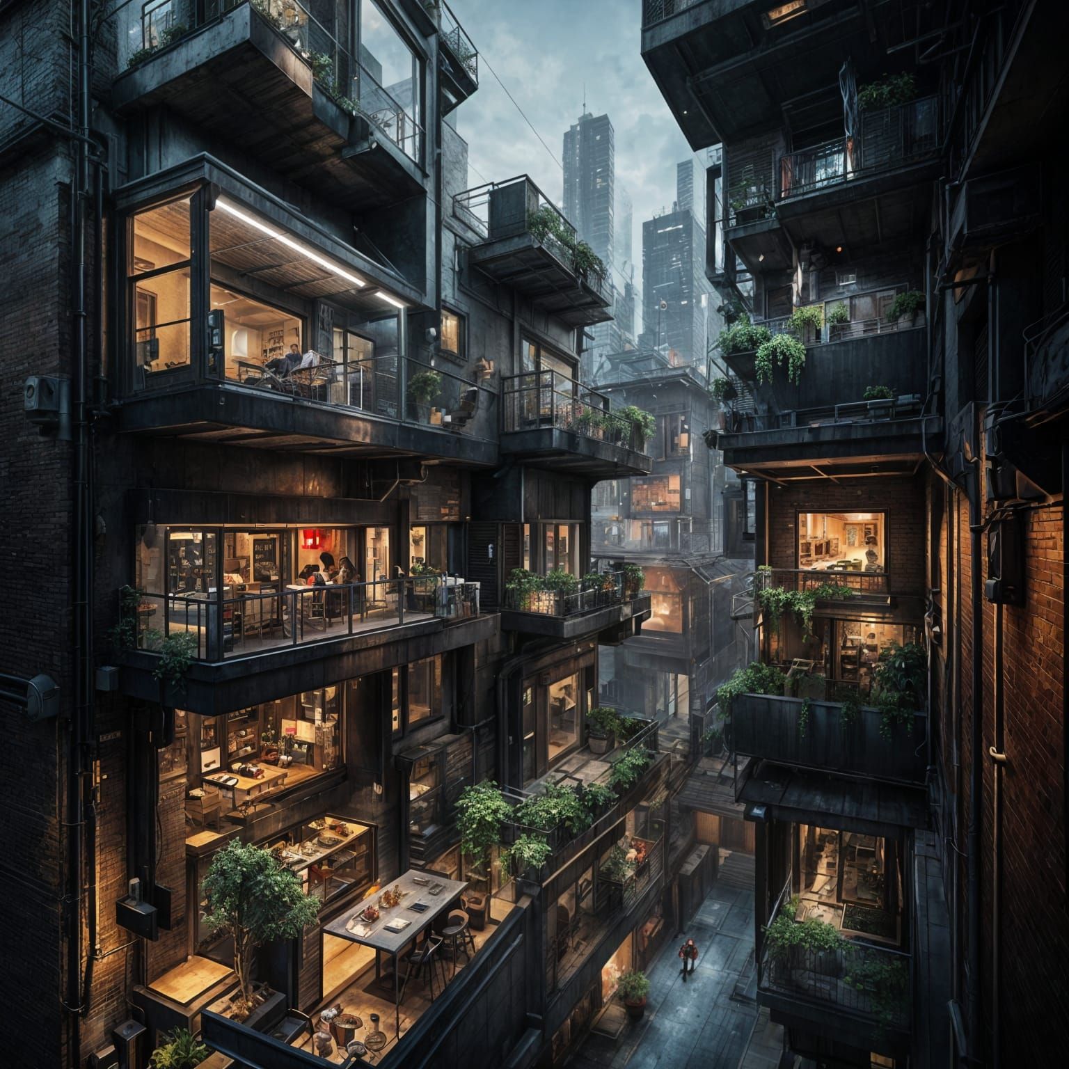 Cyberpunk Apartment Overlooking Gritty Alley