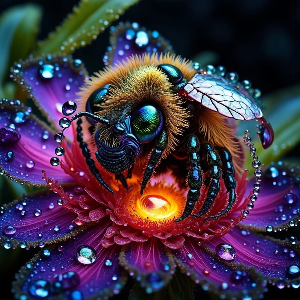 Cartoon Bee Sleeping in Starry Night Sky