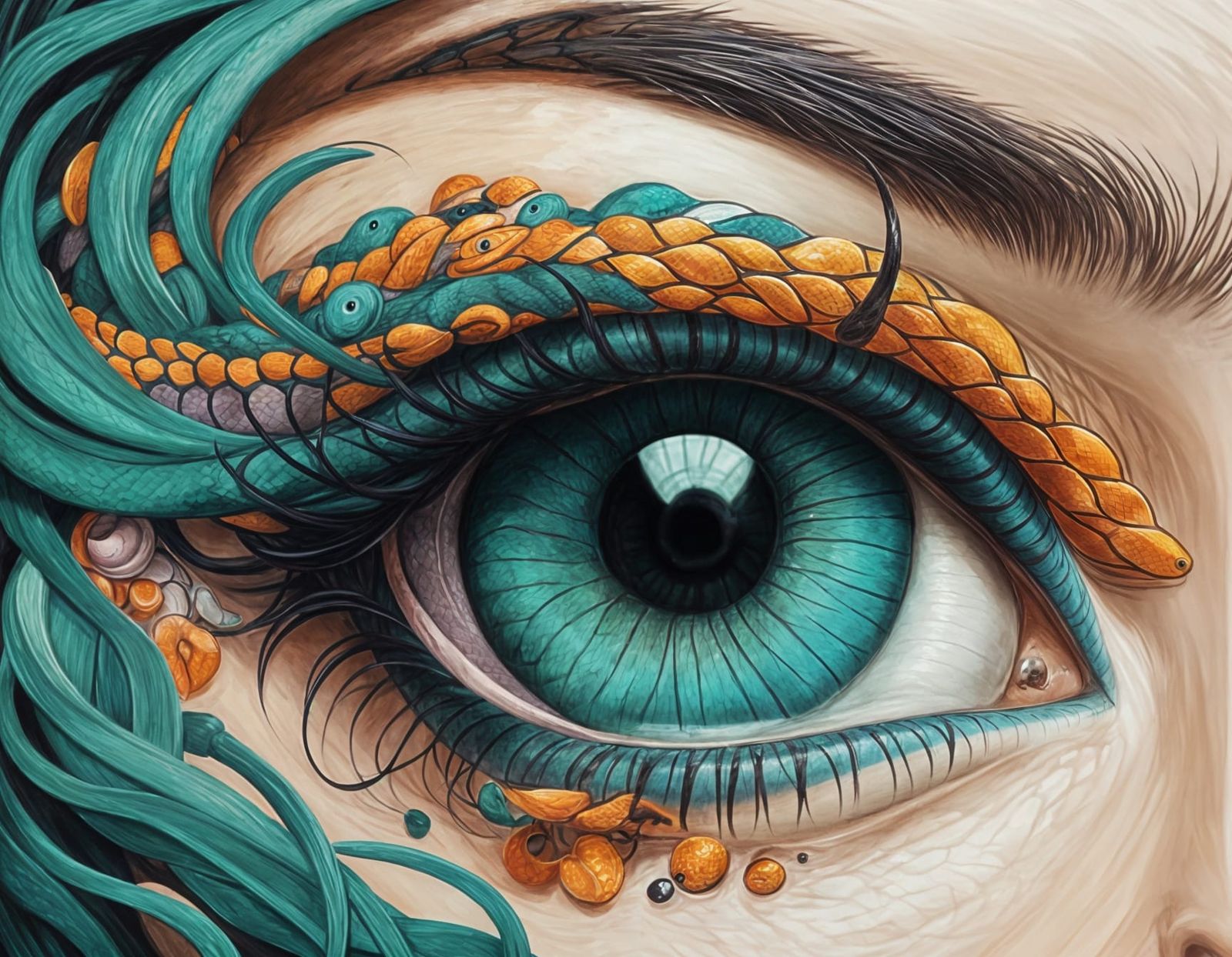 Vibrant Stylized Snake in Whimsical Digital Art