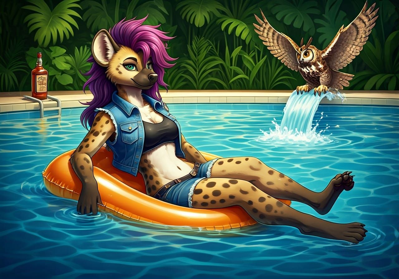 Hyena in Whiskey Pool: Watercolor Dreamscape