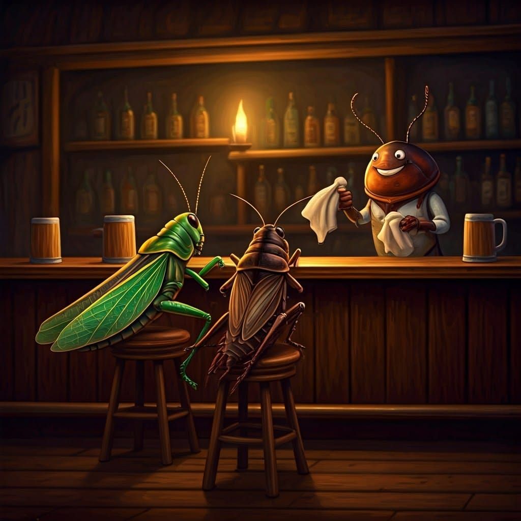 Insects at Tavern Bar in Impressionist Style