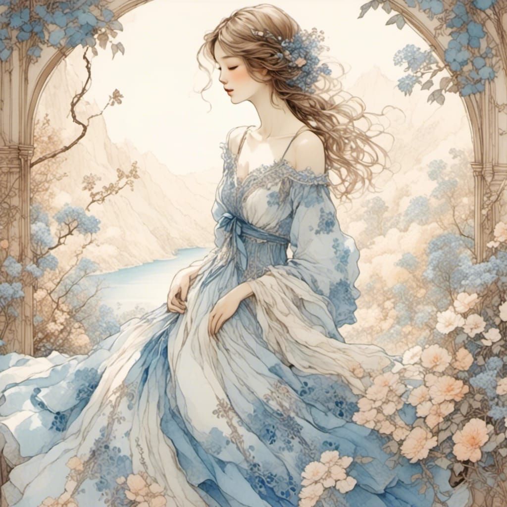 Woman in Whimsical Dress with Florals, Oshare Kei Style