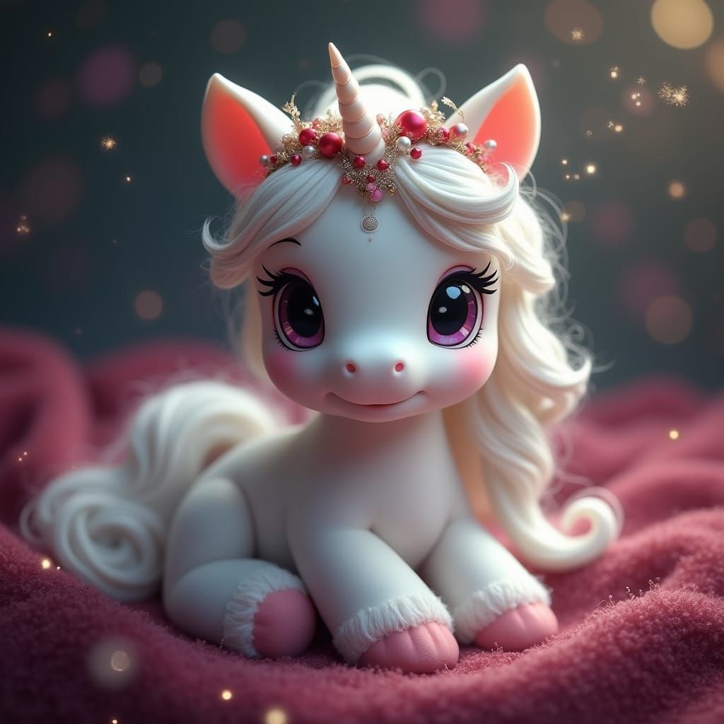Fantasy Pony with Pearl Crown in Digital Art Style