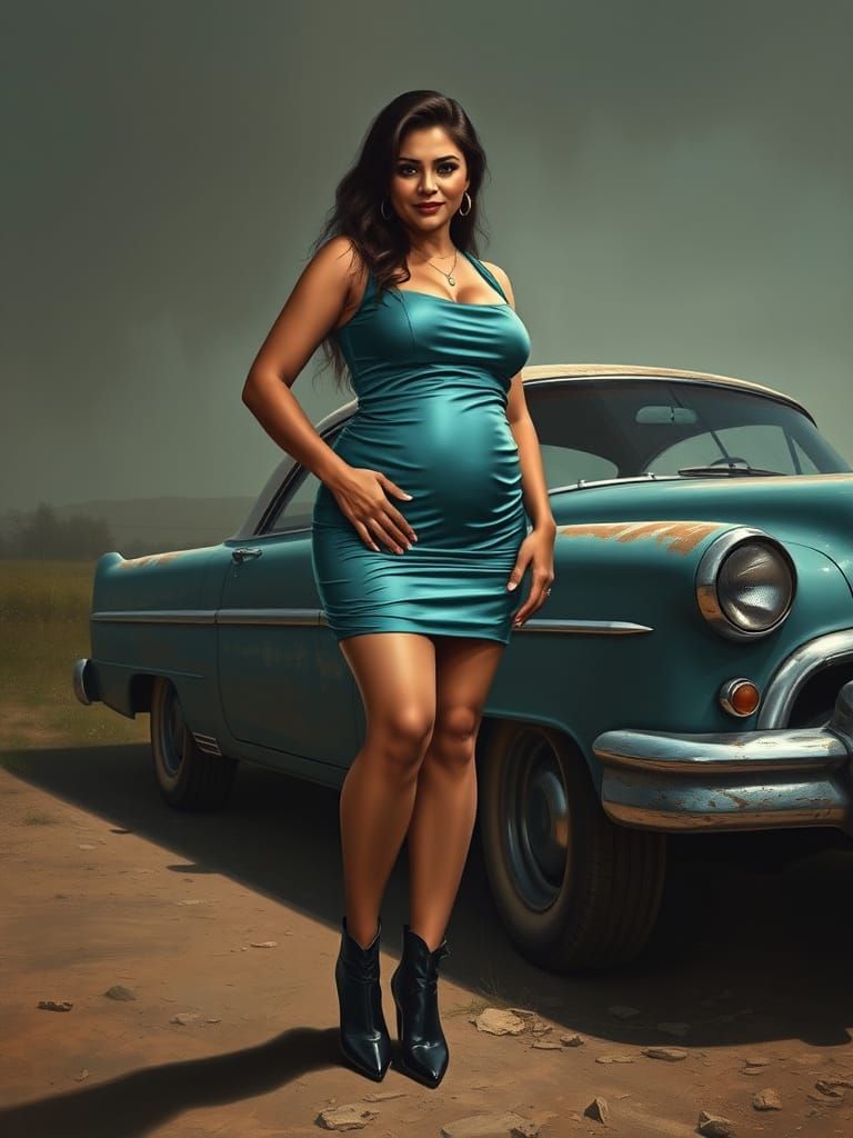 Surreal Oil Painting: Egyptian Woman in Teal