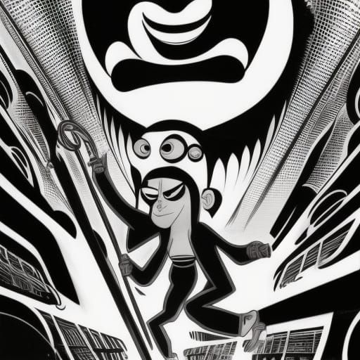 MoJoJJ, Black and White, with a 60s black and White swirled background.