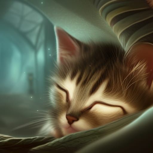 Kitten Sleeping in Sock: Detailed Fantasy Art