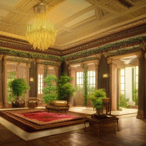 Ornate Rococo Mansion Interior with Golden Accents