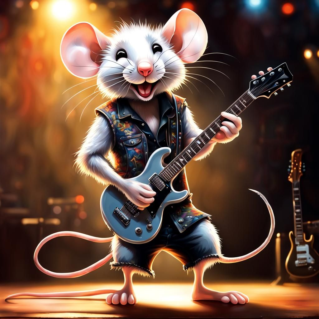 Fluffy Mouse Rock Star with Electric Guitar