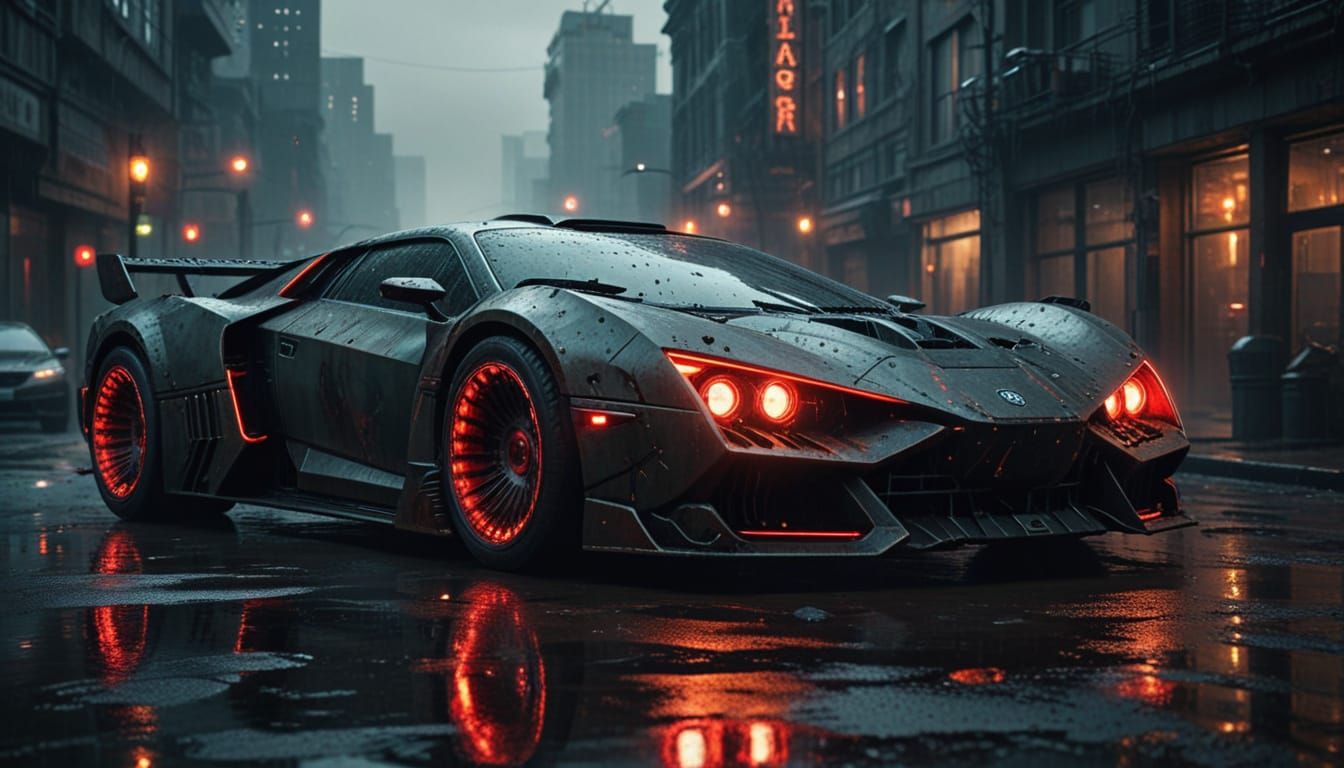 Mutant Intelligent Car in Dystopian Cyberpunk City