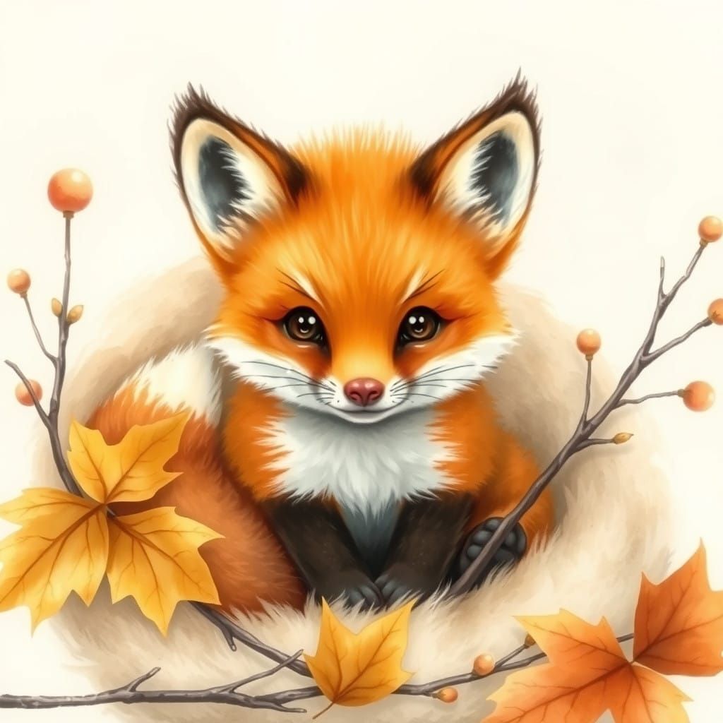 Enchanting Baby Fox Surrounded by Autumn Whimsy