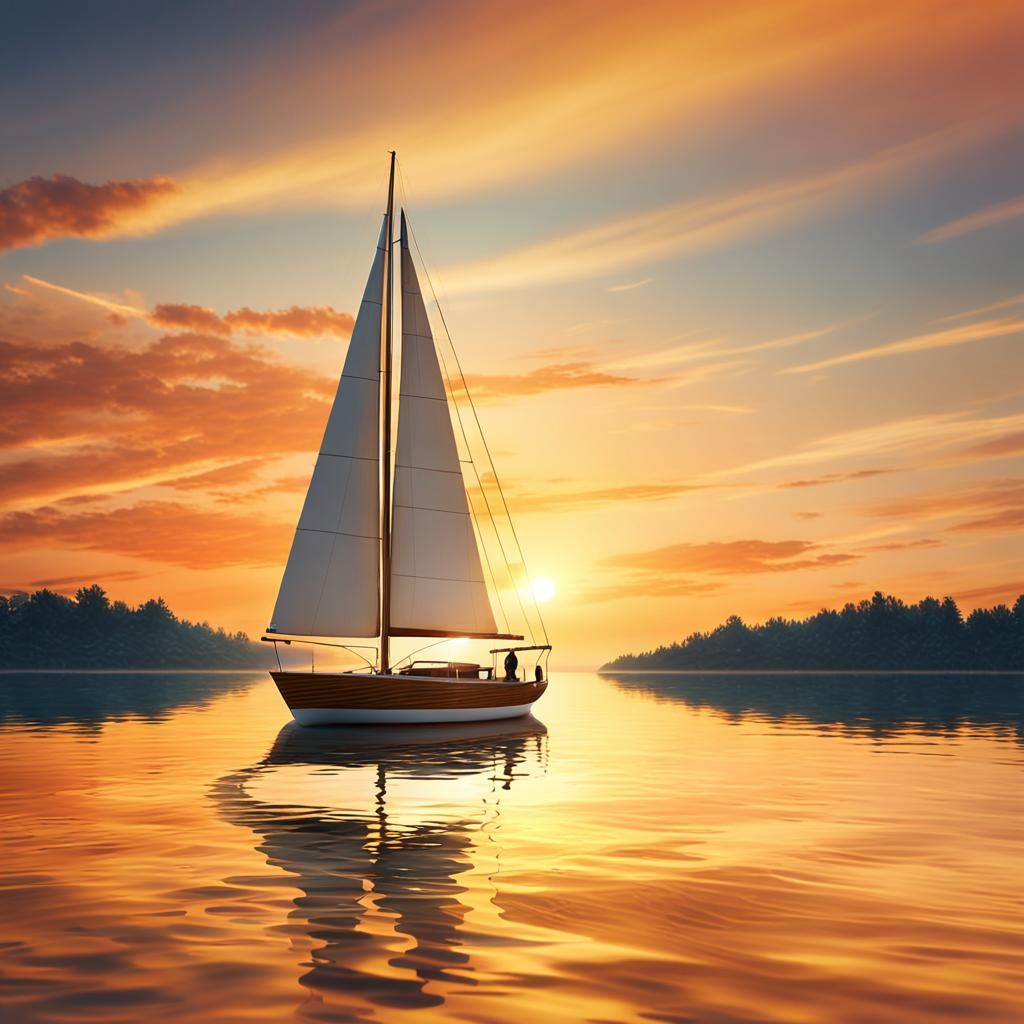 Sailboat at Sunset: Dreamy Digital Art