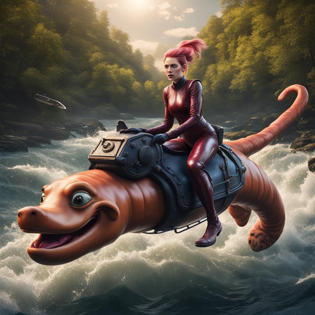 Woman Rides Sausage: Detailed Matte Painting