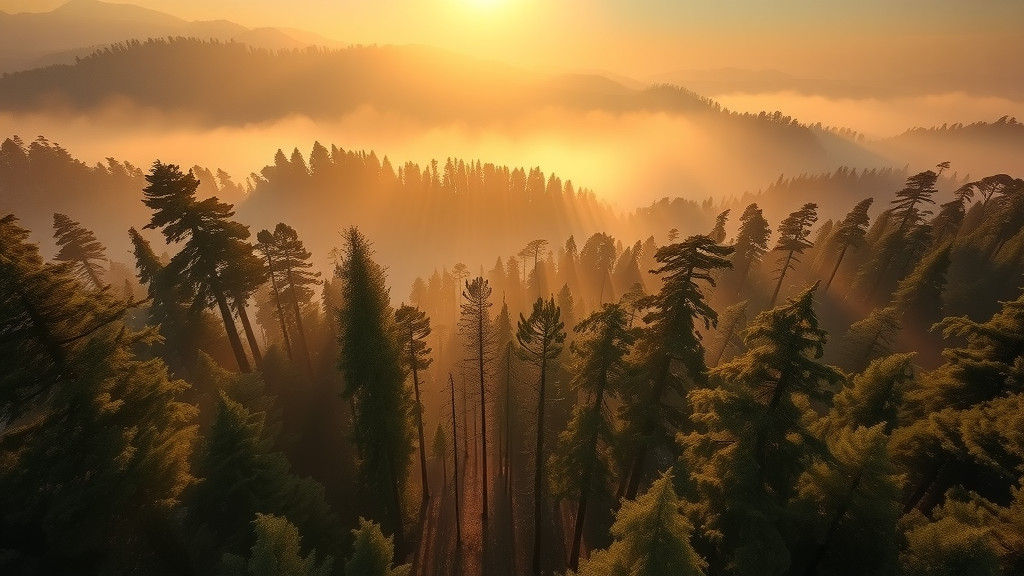 Ethereal Dawn in Primeval Forest Landscape