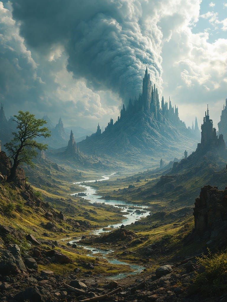 Desolate Future Earthscape in Post-Apocalyptic Ruin