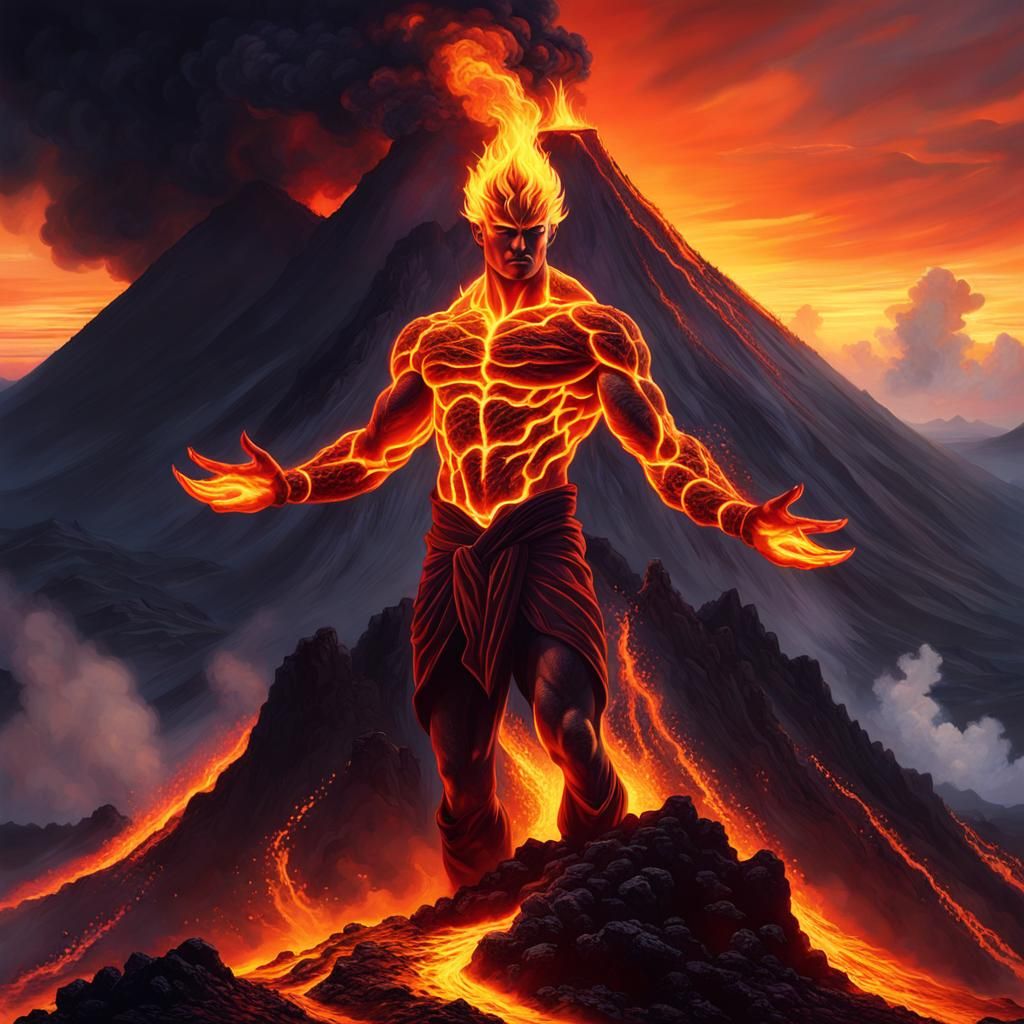 A stunning beautiful creation of a flaming male human form m...