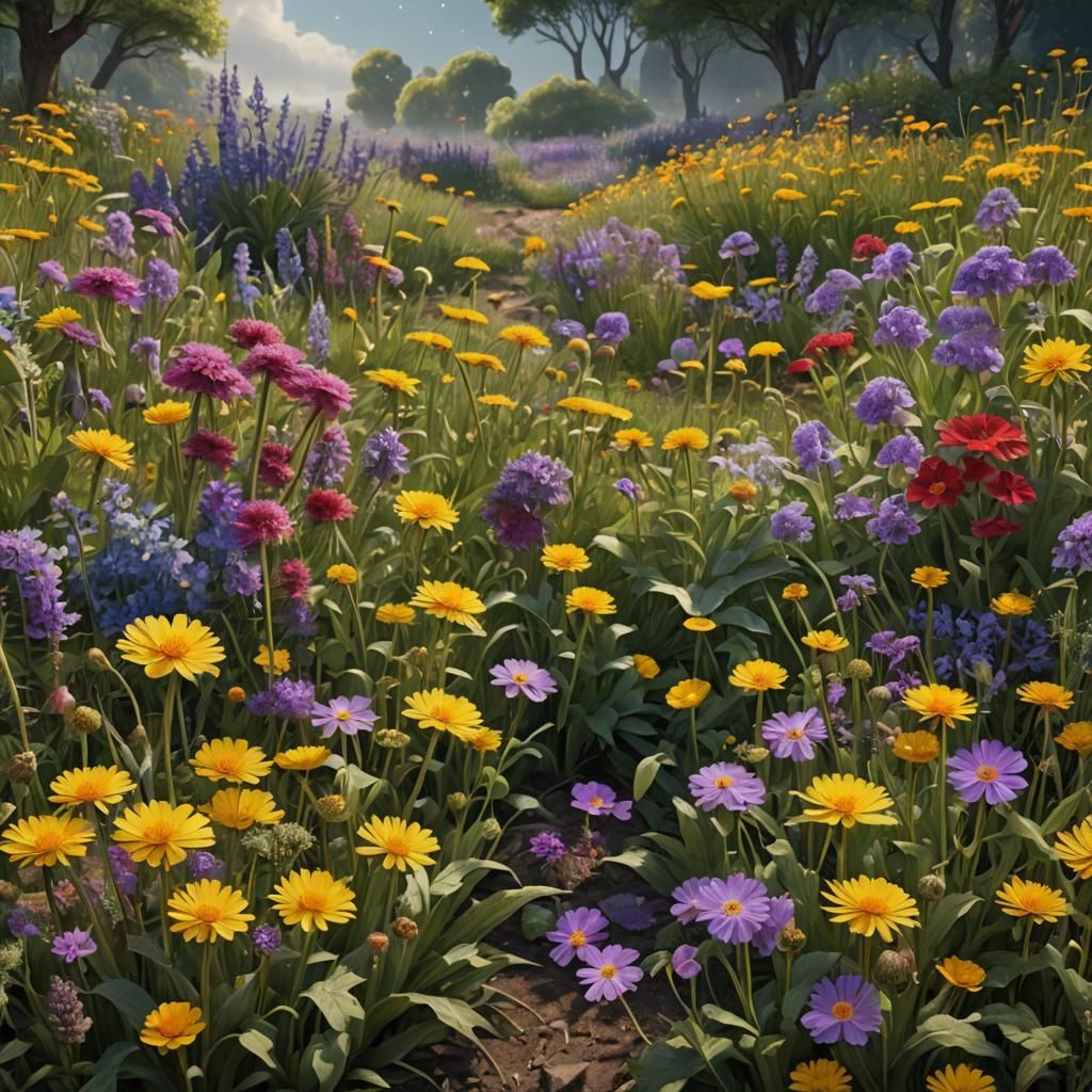 Lush Wildflower Garden in Detailed Matte Painting