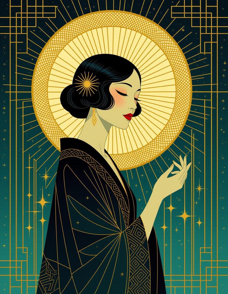 Pin-Up Woman with Pink Tipped Hair in Metallic Dress