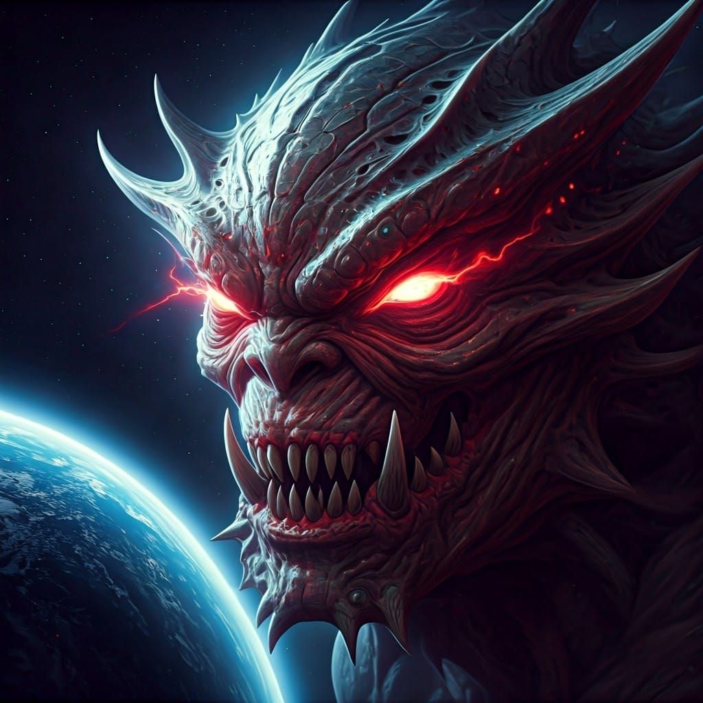 Giant Space Monster with Machete, Digital Art