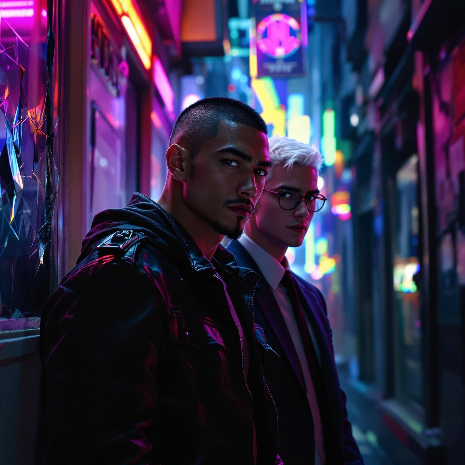 Neon Alley Encounter: Cinematic Hyperrealism