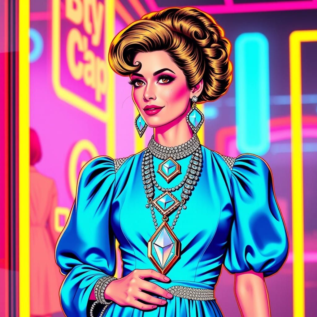 Electric Blue Bridesmaid with Oversized Pads and Big Hair in...