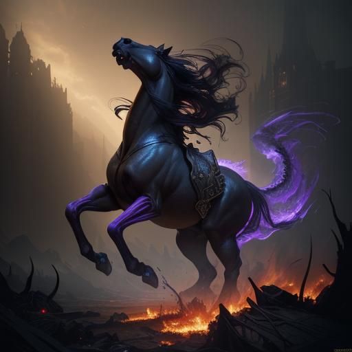 Fiery Nightmare Horse: Dark Fantasy Art