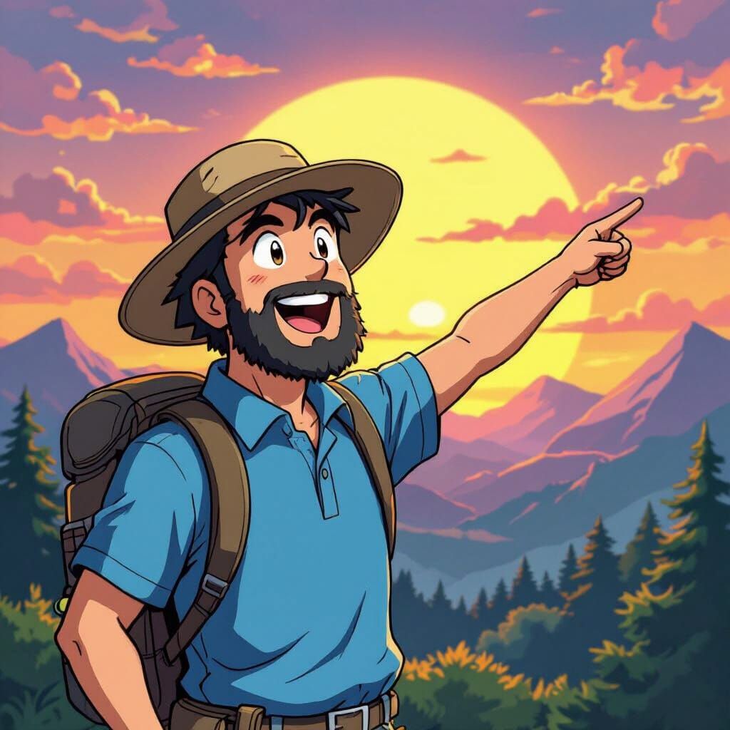 Silhouette of Cheering Hiker in Pokémon Art Style