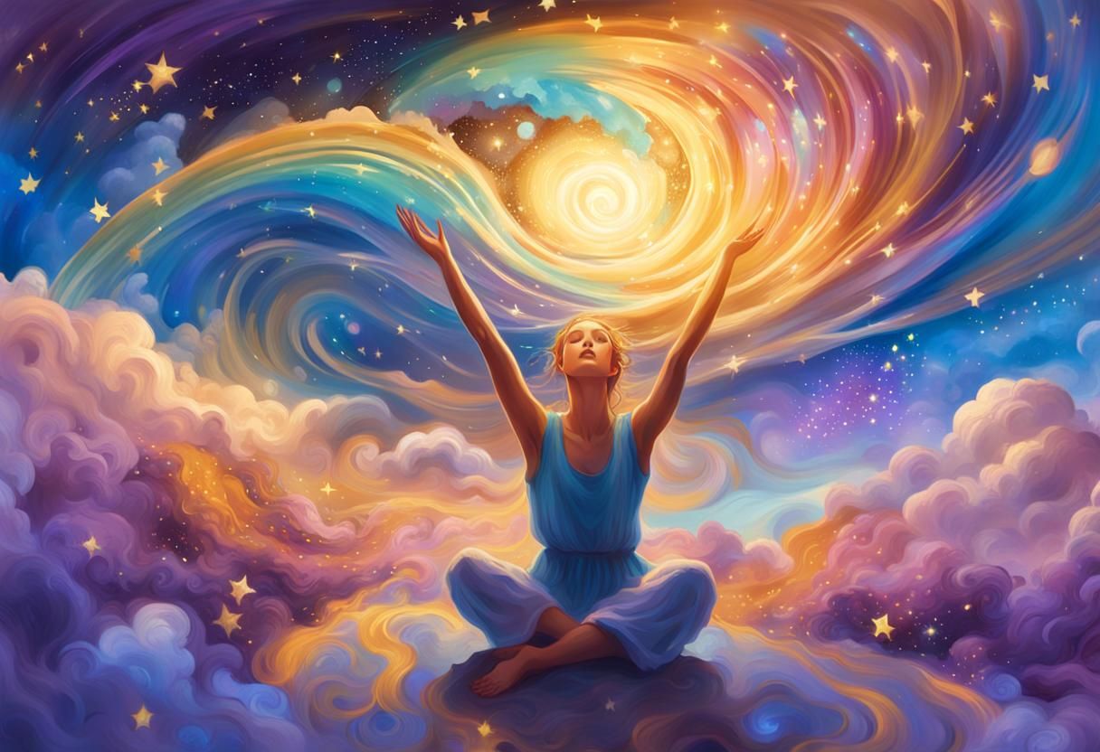 Woman Cradling World in Dreamlike Fantasy Art