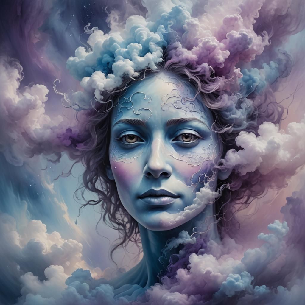 Surreal Cloud Face in Dreamlike Oil Painting