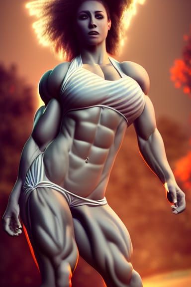 Muscular Women Enjoying a Sunny Day: Surrealist Painting