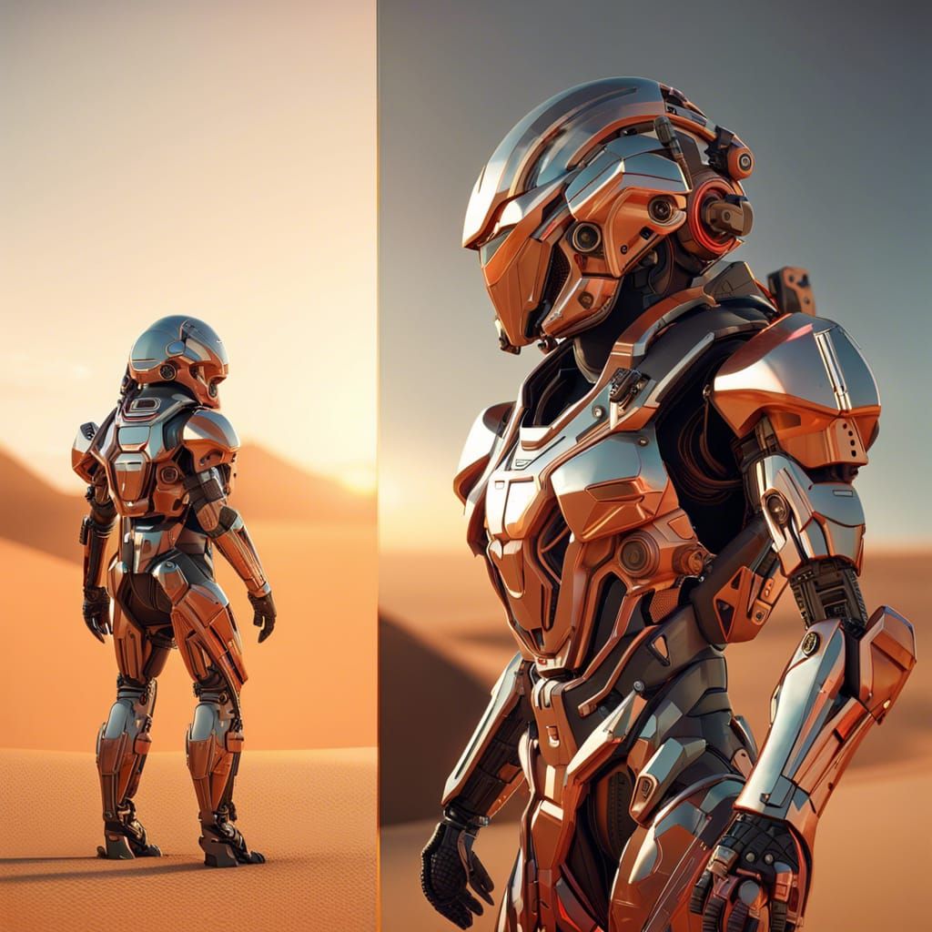 Sci-Fi Character with Jetpack in Desert Sunset