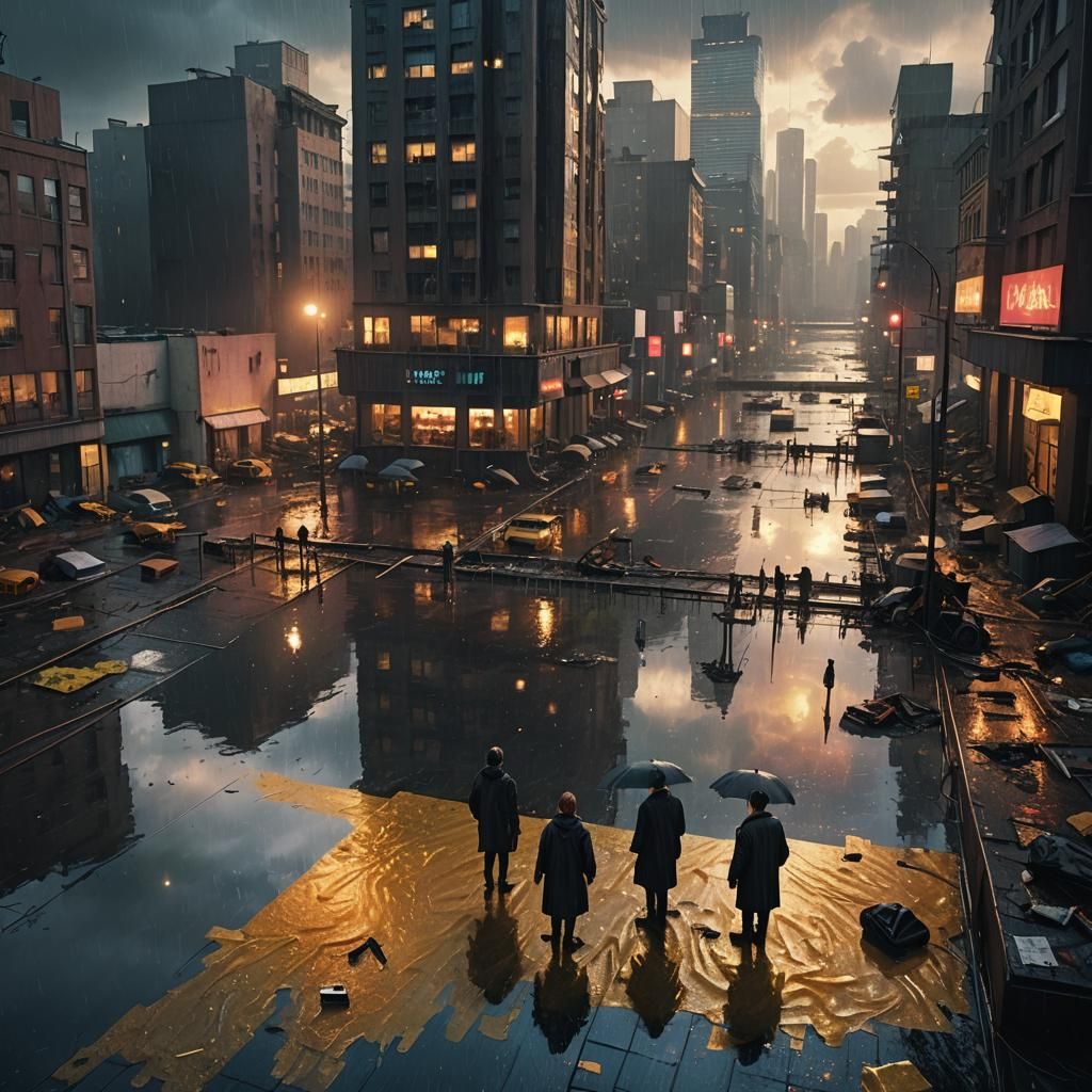 Flooded Cityscape: Cinematic Digital Matte Painting