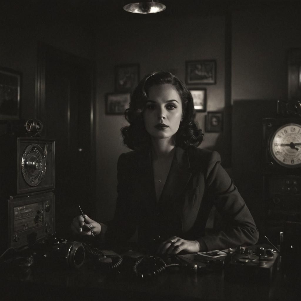 Surreal Film Noir Femme Fatale in Mysterious Smoke-Filled Ro...
