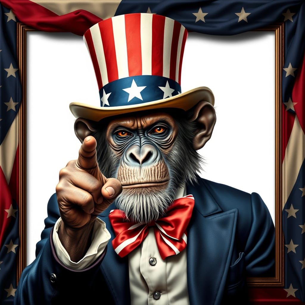 Ape as Uncle Sam in Propaganda Art Style