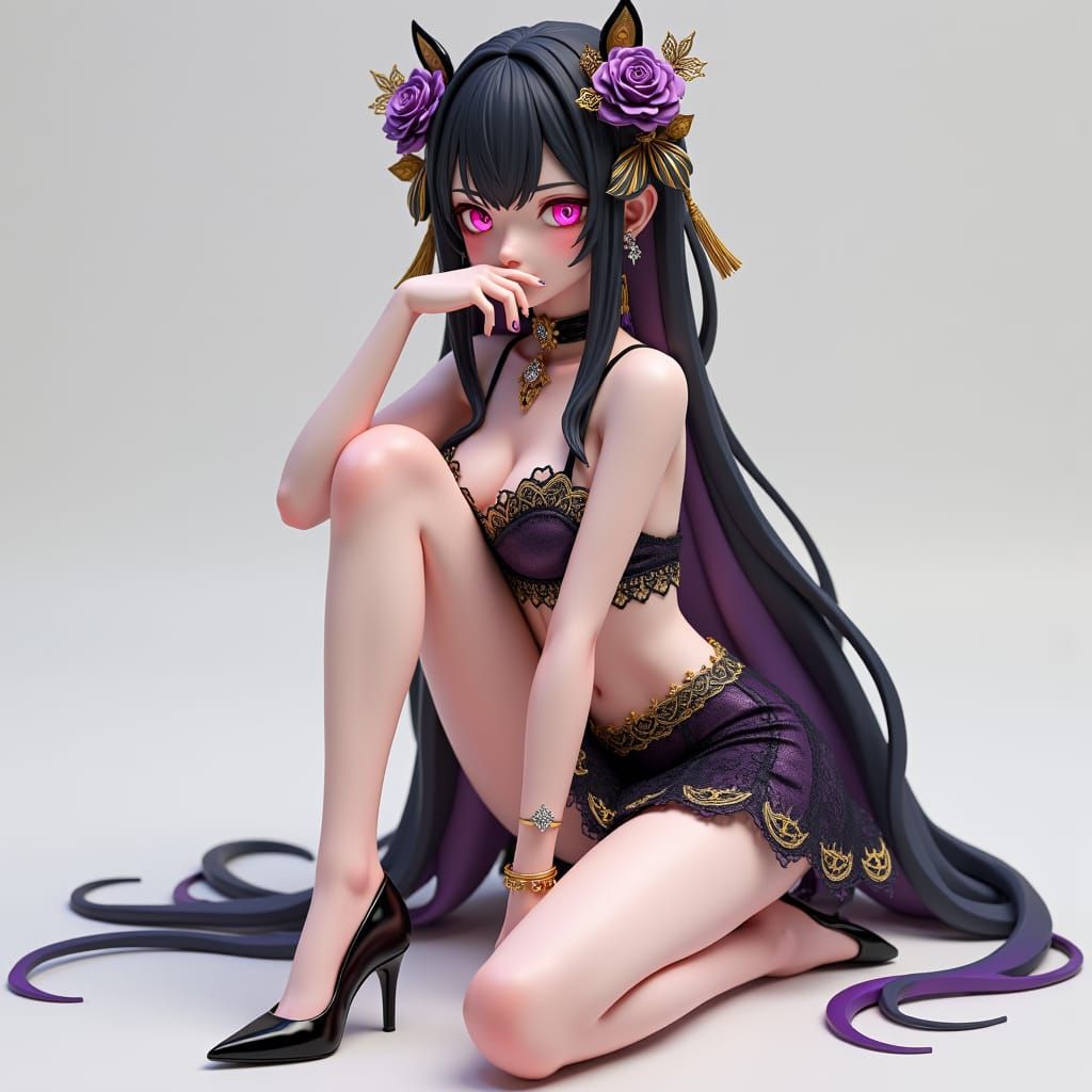 Genshin Impact Style 3D Model in Gothic Attire