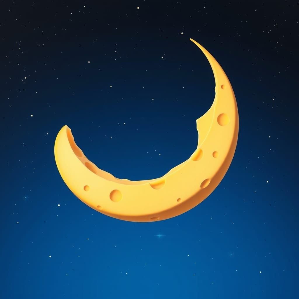 Swiss Cheese Crescent Moon in Dreamlike Starry Sky
