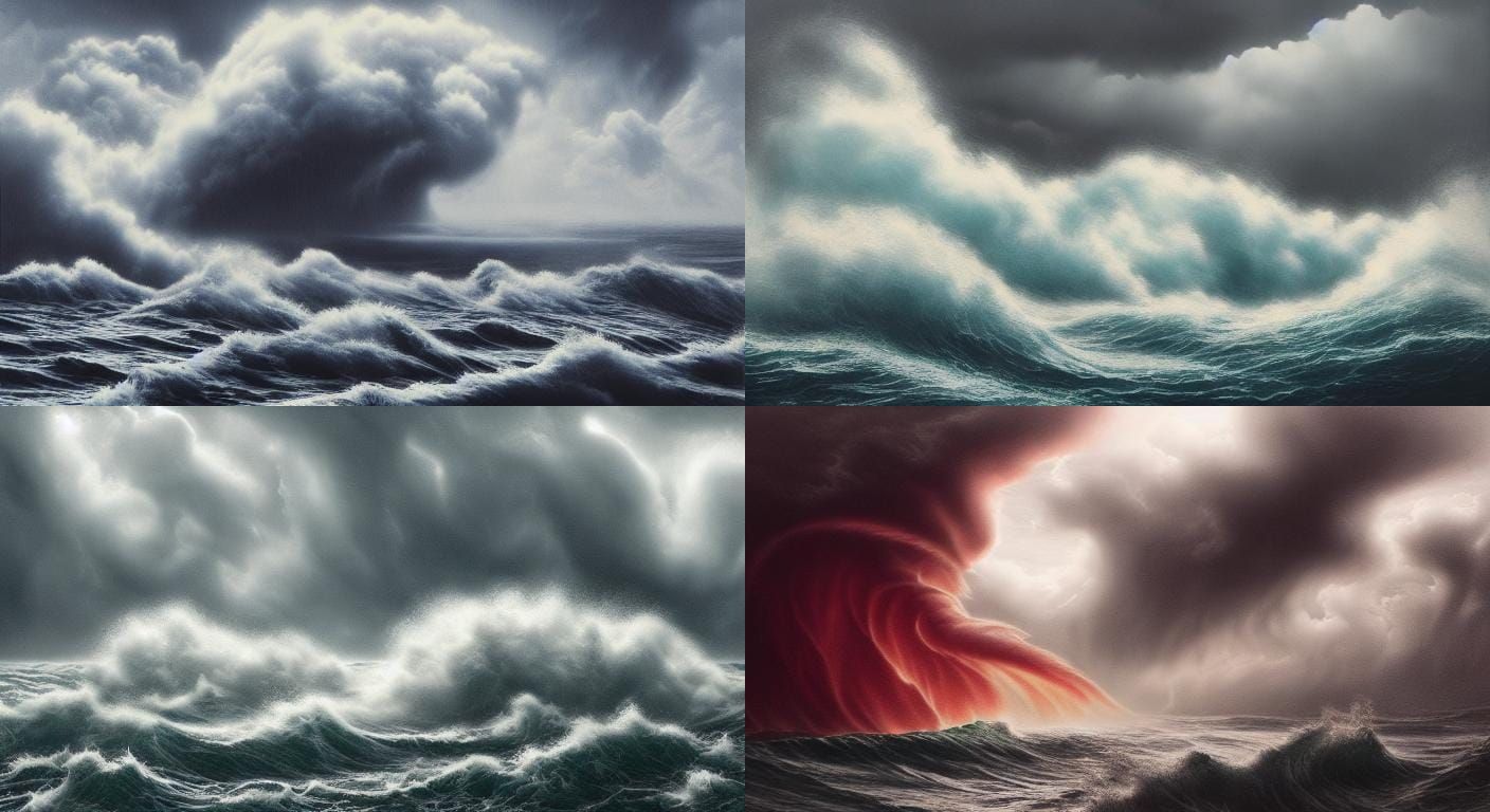 Menacing Tsunami Wave Crashing with Dramatic Lighting